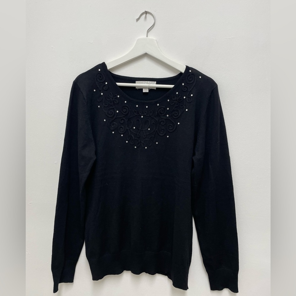 Carolyn Tylor Rhinestone Black Sweater Size PXL